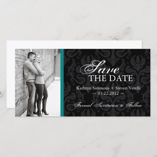 Damask Photo Sla de uitnodiging voor de datum op (Voorkant / Achterkant)