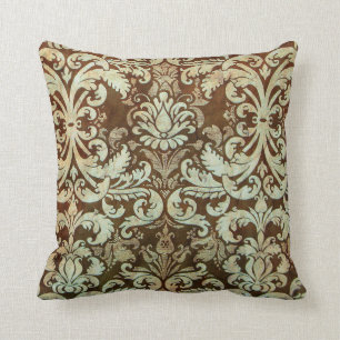  Damask Pillow Elegant Green Brown Kussen