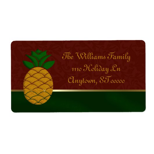 Damask Pineapple Holiday Adresetiketten Etiket (Voorkant)