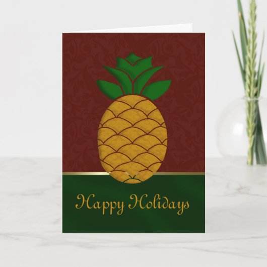 Damask Pineapple Holiday Card Feestdagen Kaart (Voorkant)