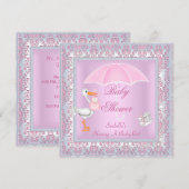 Damask Pink Baby shower Girl Umbrella Kaart (Voorkant / Achterkant)