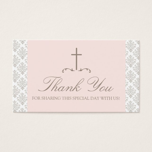 Damask Pink & Cream met Cross Favor KAART (Voorkant)