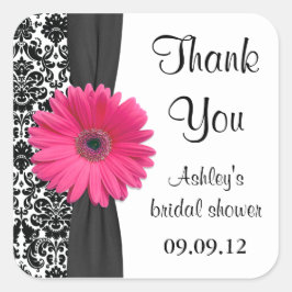 Damask Pink Daisy Wedding Vrijgezellenfeest Dank u Vierkante Sticker