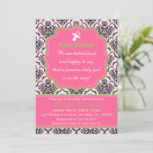 Damask Pink en Green Baby shower Kaart (Staand voorkant)