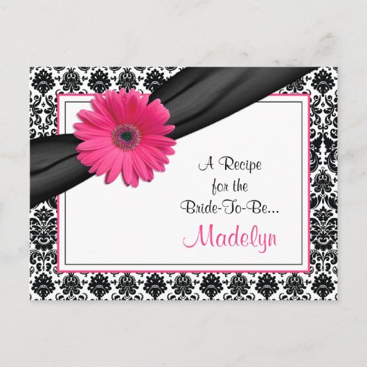 Damask Pink Gerber Daisy Recept Kaart voor de brui (Voorkant)
