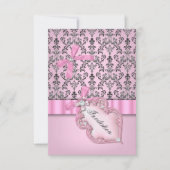 Damask Pink Grey Silver Birthday Party Kaart (Voorkant)