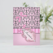 Damask Pink Grey Silver Birthday Party Kaart (Staand voorkant)