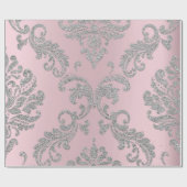 Damask Pink Pastel Royal Metallic Silver Glitter Cadeaupapier (Vlak)