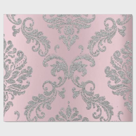 Damask Pink Pastel Royal Metallic Silver Glitter Cadeaupapier (Vlak)