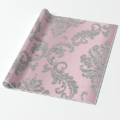 Damask Pink Pastel Royal Metallic Silver Glitter Cadeaupapier (Uitgerold)
