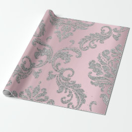 Damask Pink Pastel Royal Metallic Silver Glitter Cadeaupapier