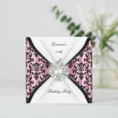 Damask Pink Pearl Diamond Birthday Party Kaart (Staand voorkant)