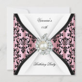 Damask Pink Pearl Diamond Birthday Party Kaart (Voorkant)