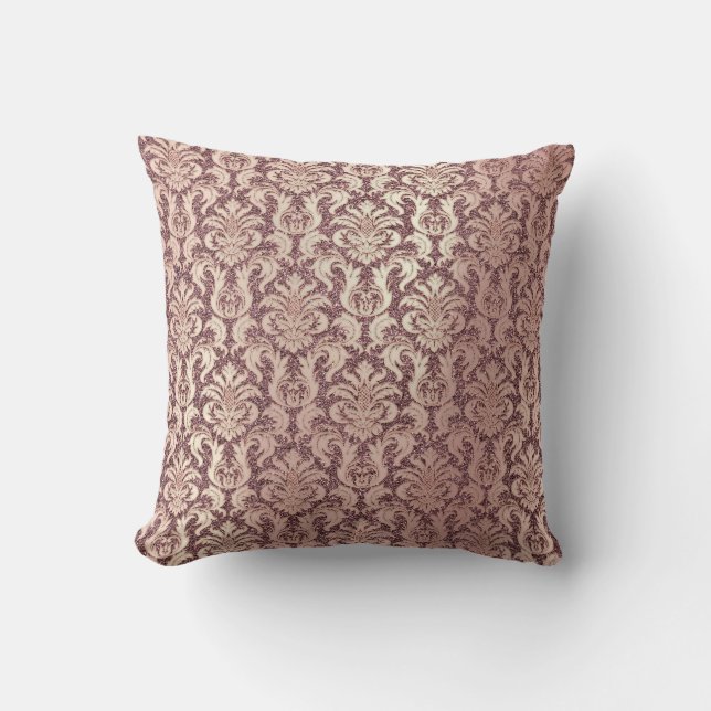 Damask Pink Pearly Maroon Glitter Pearly Floral Kussen (Voorkant)