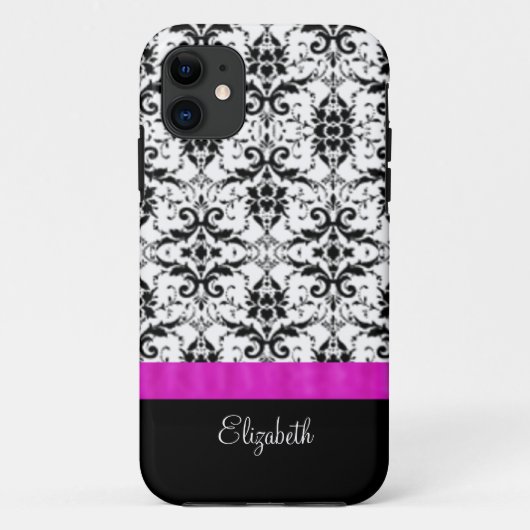  Damask Pink Ribbon iPhone 11 Hoesje (Achterkant)