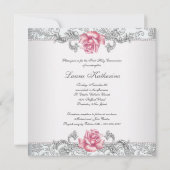 Damask Pink Rose Girls Eerste Communie Kaart (Achterkant)