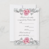 Damask Pink Rose Girls Eerste Communie RSVP (Achterkant)