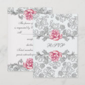 Damask Pink Rose Girls Eerste Communie RSVP (Voorkant / Achterkant)