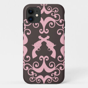 Damask pistolen grunge western roze gothic patroon iPhone 11 hoesje