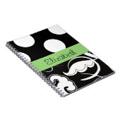Damask, Polka Dots, Black and White, Jouw naam Notitieboek (Rechterzijde)
