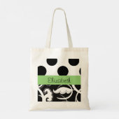 Damask, Polka Dots, Black and White, Jouw naam Tote Bag (Achterkant)