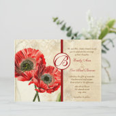  Damask Poppy Red Wedding Invite Kaart (Staand voorkant)