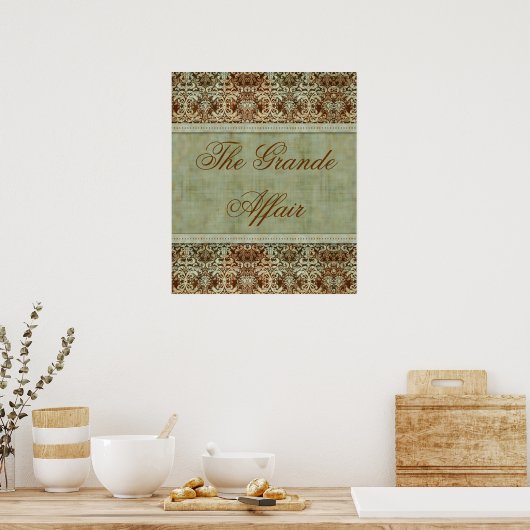  Damask Poster Brown Green (Keuken)