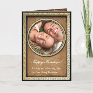 Damask Prettige feestdagen Gold Lijst Uw fotokaart Kaart