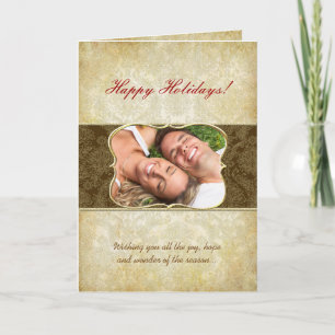 Damask Prettige feestdagen Gold Lijst Uw fotokaart Kaart