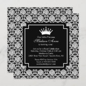 Damask Princess Crown Birthday Party Invitation Kaart (Voorkant / Achterkant)