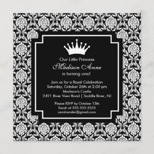 Damask Princess Crown Birthday Party Invitation Kaart