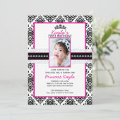 Damask Princess Photo Birthday Invitations 5X7 Kaart (Staand voorkant)