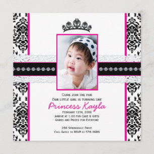 Damask Princess Photo Birthday Invitations 5X7 Kaart