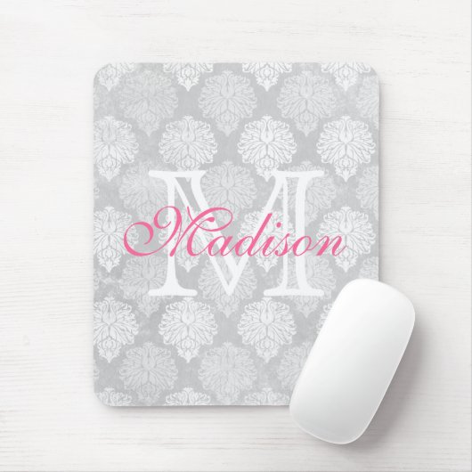 Damask Print Girly Monogram Name Muismat (Met muis)