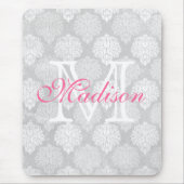 Damask Print Girly Monogram Name Muismat (Voorkant)