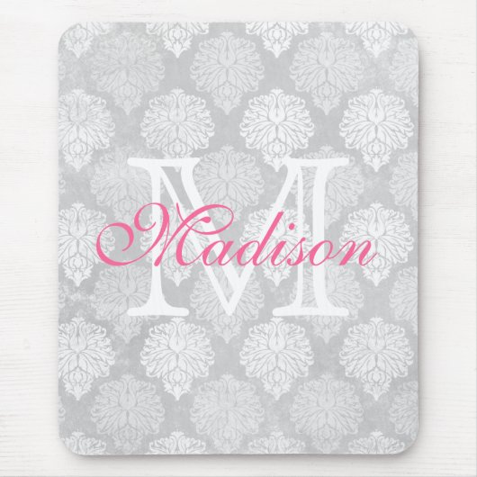 Damask Print Girly Monogram Name Muismat (Voorkant)