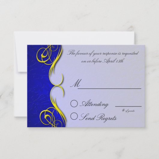 Damask Quarter Blue Reply Card RSVP Kaartje (Voorkant)