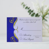 Damask Quarter Blue Reply Card RSVP Kaartje (Staand voorkant)