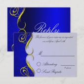 Damask Quarter Blue Reply Card RSVP Kaartje (Voorkant / Achterkant)
