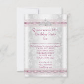 Damask Quinceanera 15e Birthday Party sml Kaart (Achterkant)