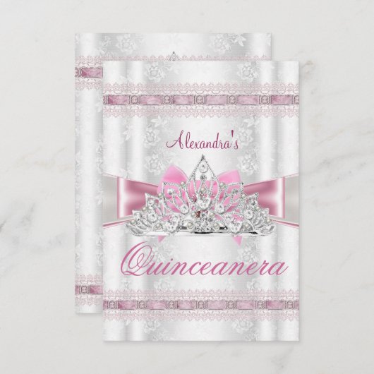 Damask Quinceanera 15e Birthday Party sml Kaart (Voorkant / Achterkant)