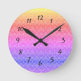  Damask Rainbow Pattern Modern Ronde Klok