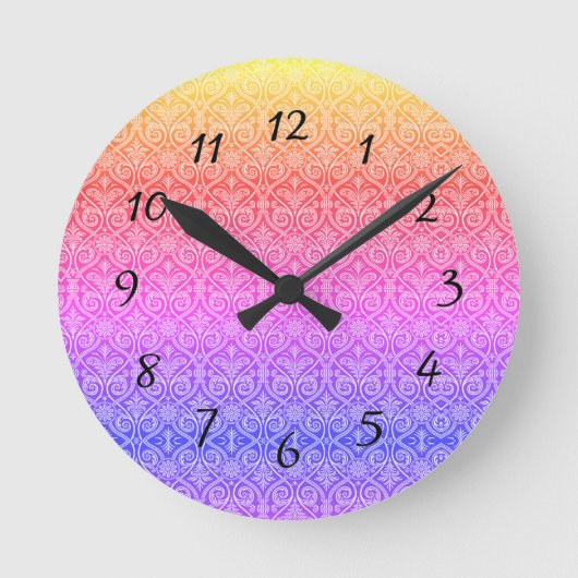 Damask Rainbow Pattern Modern Ronde Klok (Voorkant)
