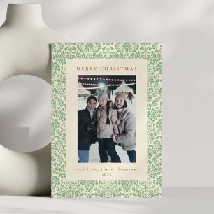Damask rand kleurrijke kerstfoto saliegroen feestdagenkaart