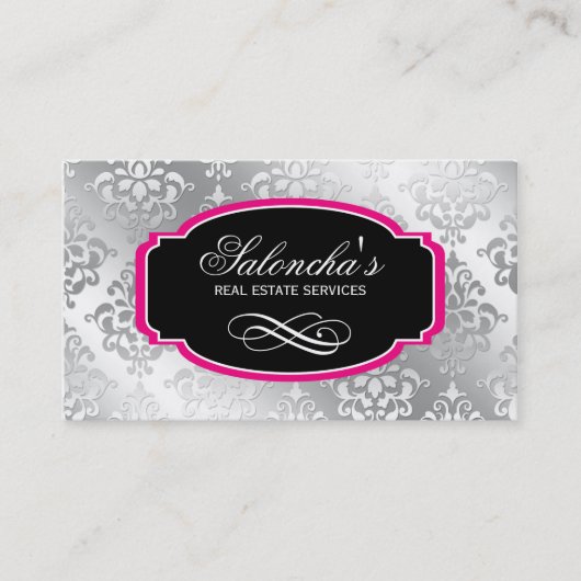 Damask Real Estate Visitekaartje Silver Pink (Voorkant)