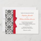 Damask Red Bow Wedding Invitation Kaart (Voorkant)