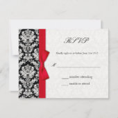 Damask Red Bow Wedding RSVP Kaart (Voorkant)