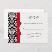 Damask Red Bow Wedding RSVP Kaart (Voorkant / Achterkant)