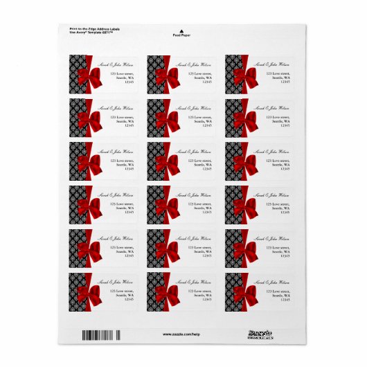 damask red bruiloft, return address label (Full Sheet)