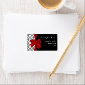 damask red bruiloft, return address label (Insitu)